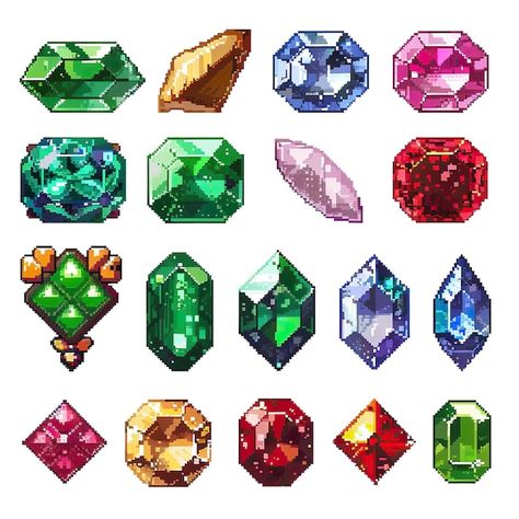 A Collection of Colorful and Shiny Pixel Art Gemstones and Crystals | Premium AI-generated image Coloring Gemstones, Gemstones And Crystals, Doodle Ideas, Gemstone Art, Pix Art, Pixel Art Design, Free Business Card Mockup, Flyer Maker, Business Card Maker