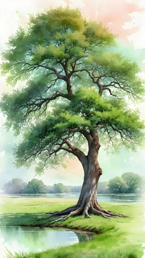 Tree Drawing Reference, Trees Images, Tree Watercolor Painting, Tree Of Life Painting, Spiritual Paintings, Tree Watercolor, Tree Artwork, Watercolor Tree, Colour Painting