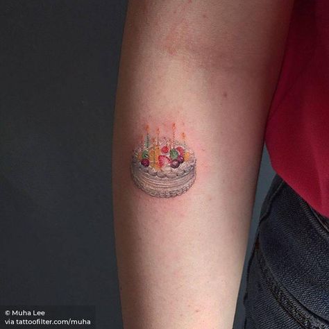 Small Cake Tattoo, Birthday Cake Tattoo, Tattoo For Birthday, Chocolate Tattoo, Dessert Tattoo, Cake Tattoo, Tattoo Cake, Food Tattoos, Small Tats