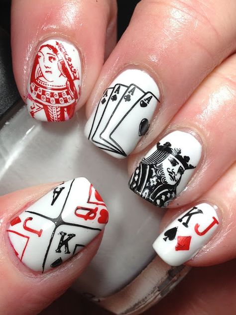 Fandom Day, Poker Nails, Vegas Nail Art, Las Vegas Nails, Acrylic Nails Stiletto, Vegas Nails, Squoval Nails, Exotic Nails, Nail Swag