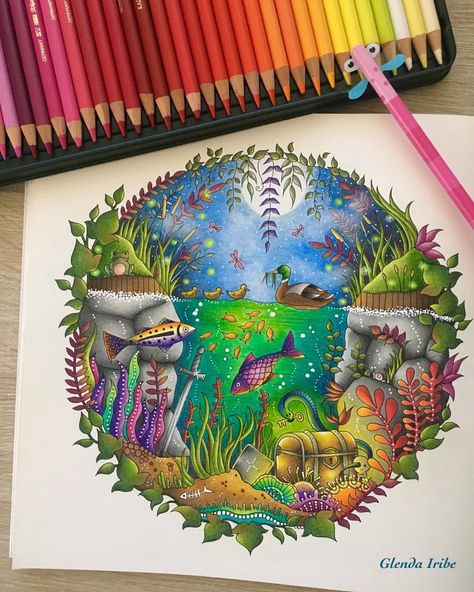 📕Enchanted forest de Johanna Basford...🖍Faber Castell Polychromos y posca...🦆🐠🐟🌺🌿🌝🐸#enchantedforest #enchantedforestcoloringbook… Joanna Basford Enchanted Forest, Enchanted Forest Coloring Book Johanna Basford, Enchanted Forest Book, Magical Jungle Johanna Basford, Lost Ocean Coloring Book, Forest Coloring Book, Basford Enchanted Forest, Enchanted Forest Coloring Book, Joanna Basford Coloring