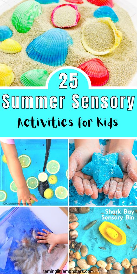 Have fun with this list of 25 Summer sensory activities for kids. Fun and easy sensory activities to do with toddlers and preschoolers this Summer. Explore, learn and play with these fantastic play ideas. #summer #sensory #toddlers #preschoolers Sensory Activities For Kids, Summer Sensory, Education Creative, Sensory Tubs, Summer Kid, Summer Programs, Bored Kids, Sensory Ideas, Montessori Art