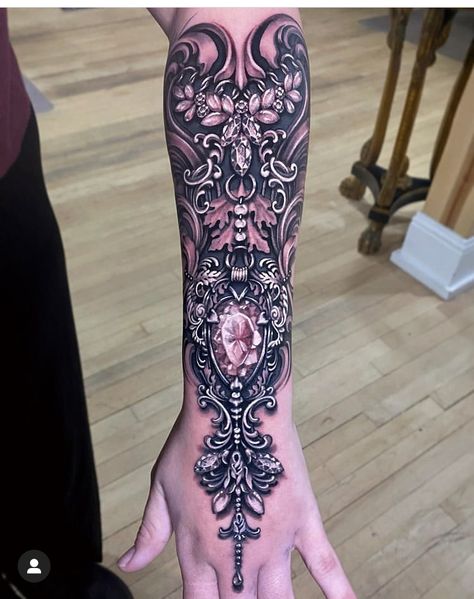 Ryan Ashley Tattoos, Ryan Ashley Tattoo, Henna Hand Tattoos, Tattoo Left Arm, Ryan Ashley Malarkey, Jewelry Tattoo Designs, Different Styles Of Tattoos, Ryan Ashley, Gem Tattoo