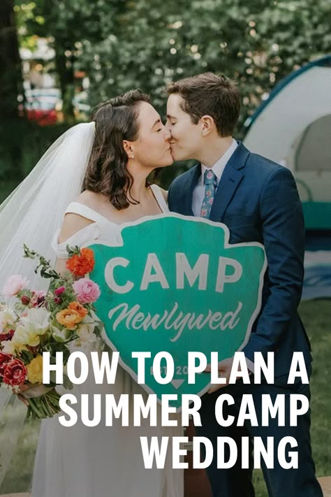 Camp Theme Wedding Ideas, Summer Camp Wedding Activities, Wedding Camping Ideas, Camp Themed Wedding Invitations, Camp Weekend Wedding, Elegant Camp Wedding, Outdoor Wedding Camping, Summer Camp Wedding Favors, Camp Wedding Activities