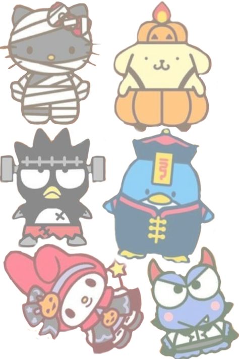 Sanrio Trunk Or Treat, Badtz Maru Halloween, Sanrio All Characters, Sanrio Halloween Wallpaper, Badtz Maru Sanrio, Sanrio Pics, Hello Kitty Halloween Wallpaper, Wallpaper Sanrio, Sanrio Halloween