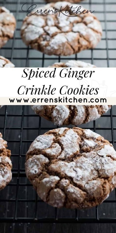 This recipe for Spiced Ginger Crinkle Cookies are ideal for holiday baking. These gingerbread flavored cookies are chewy and delicious! Spiced Crinkle Cookies, Gingerbread Crinkle Cookies Recipe, Irish Ginger Cookies, Ginger Christmas Cookies, Ginger Crinkle Cookies, Christmas Ginger Cookies, Gingerbread Crinkle Cookies, 2025 Recipes, Cookbook Inspiration