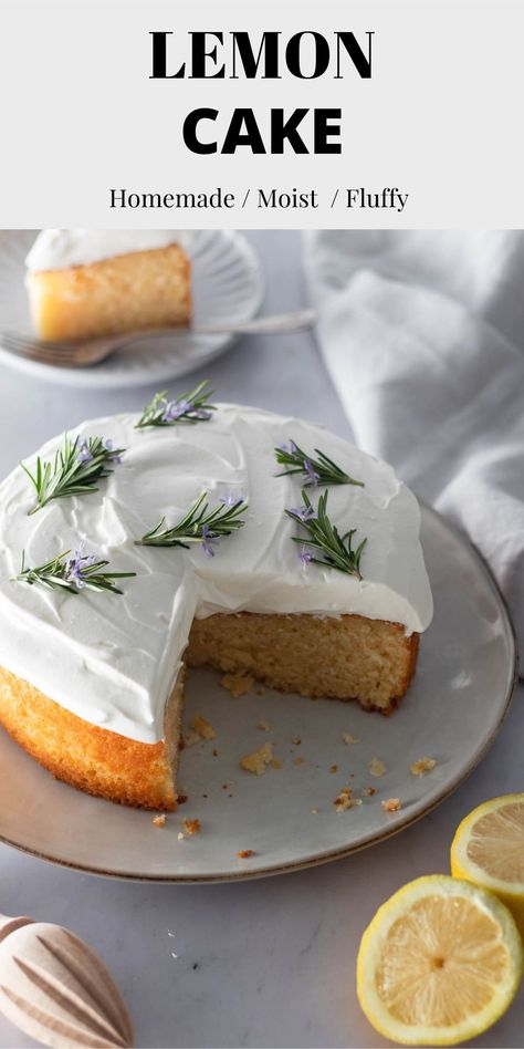 This homemade lemon cake recipe is easy to follow, moist, fluffy, and super delicious! It has a vanilla whipped cream frosting on top, and it's perfect for a birthday party! Decorate this cake however you like. This recipe works on a bundt cake pan, a single pan, or you can make a three-layered cake. Single Layer Lemon Cake, Single Layer Cake Recipe, Lemon Cake Birthday, Vanilla Whipped Cream Frosting, Homemade Lemon Cake Recipe, Lemon Birthday Cake, Homemade Cake Recipe, Lemon Birthday Cakes, Single Layer Cake