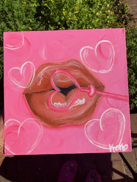 Cute Pink Aesthetic Paintings, Paint Canvas Step By Step, Hippy Canvas Art, Diy Home Decor Canvas Paintings, Canvas Art Ideas Easy Acrylic Paintings, Cosmic Lovers Art, Valentines Painting Ideas Canvases Kids, Art Painting Ideas Aesthetic Easy, Painting Ideas On Canvas For Room