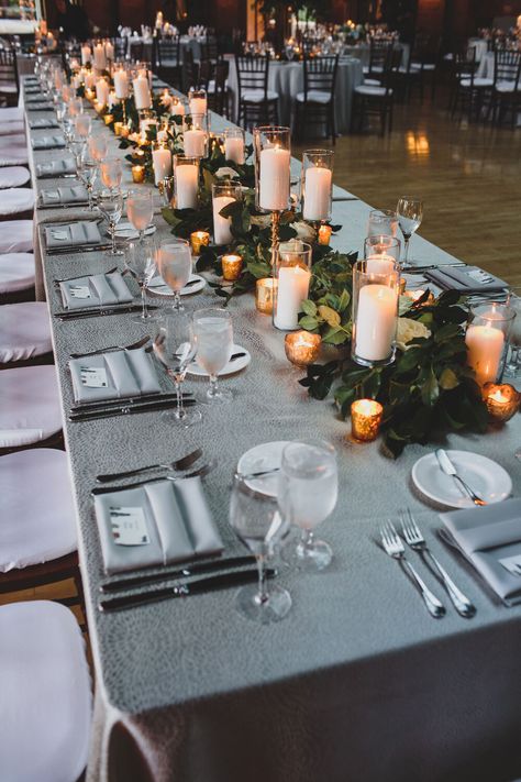 Anna Hank at Café Brauer // A Fresh Event Wedding Head Table Candles, Head Table Candles, Cafe Brauer, Floating Candles Wedding, Wedding Candles Table, White Floral Wedding, Prairie School, Lincoln Park Zoo, Indoor Wedding Receptions