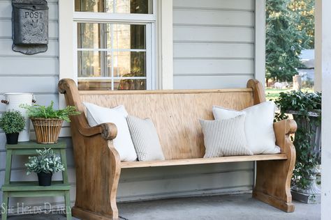 How to Strip Painted Furniture Farmhouse Living Room Accent Wall, Balcony Furniture Ideas, Outdoor Balcony Furniture, She Holds Dearly, All Wood Furniture, Raw Wood Furniture, Used Outdoor Furniture, Church Pews, Farmhouse Decorating Ideas