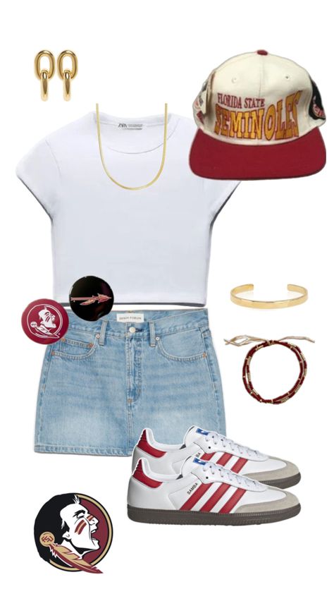 fsu gameday outfit inspo Fsu Football Outfit, Fsu Gameday Outfit Fall, Fsu Football Game Outfit, Outfits To Wear To A Soccer Game, Florida State Game Day Outfit, Red Gameday Outfit, Uf Gameday Outfit, Sec Gameday Outfits, Game Day Outfit Football