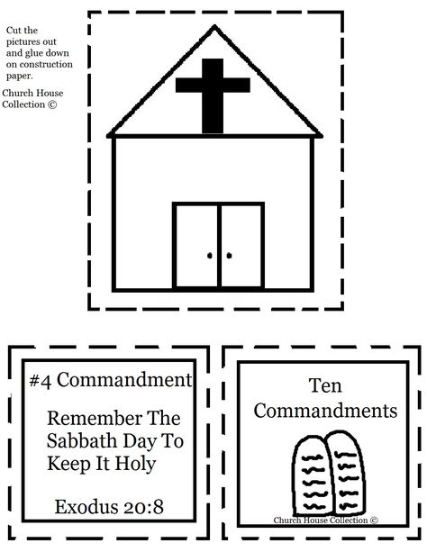 Remember The Sabbath Day To Keep It Holy Cut Out Sheet For The Ten Commandments - catechism 4th Commandment, The Sabbath Day, Sunday School Projects, Sunday School Coloring Pages, Church House, Children's Church Crafts, School Lesson Plans, Sunday School Kids, The Ten Commandments