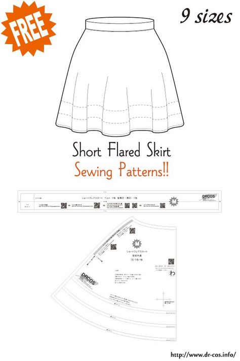 Shorts Pattern Free, Short Flared Skirt, Sewing Patterns Skirt, Sewing Patterns Free Women, Japanese Sewing Patterns, Free Pdf Sewing Patterns, Free Sewing Patterns, Japanese Sewing, Dress Making Patterns