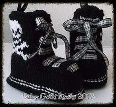 crochet gothic baby | Baby Goth booties knitting pattern on Ravelry Crochet Patterns Goth, Goth Crochet, Skull Boots, Boots Pattern, Gothic Baby, Cool Clothing, Goth Baby, Gothic Pattern, Goth Boots