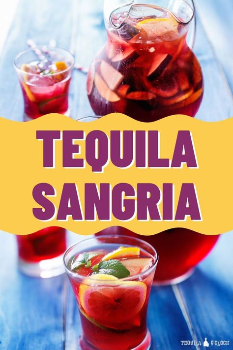 tequila sangria + pitcher recipe Sangria Recipes With Tequila, Margarita Sangria Recipe, Tequila Sangria Recipes, Sangrita Tequila Recipes, Mexican Sangria Recipes, Sangria Pitcher Recipe, Sangarita Recipe, Sangria Margarita Recipe, Tequila Sangria