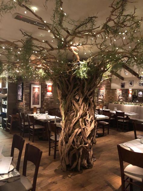 Indoor Arboretum, Botanical Interior, Boho Tree, Tree Interior, Tree Restaurant, Spanish Home Decor, Tree Statues, Nail Salon Decor, Rustic Restaurant