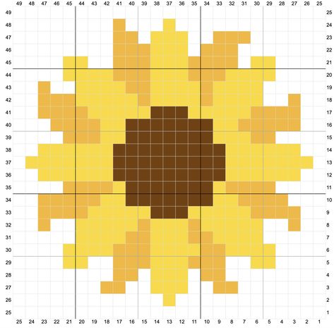 The Sunflower Square - Free Chart - Sunflower Cottage Crochet Cross Stitch Sunflower, Crochet Grid, Crochet Square Blanket, Granny Square Crochet Patterns Free, Chunky Crochet Blanket, Graph Crochet, Crochet Stitches For Blankets, Free Chart, Pixel Crochet