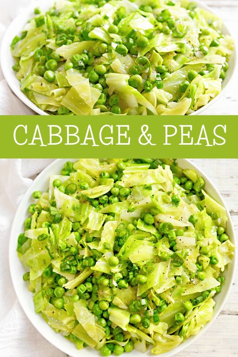 Cabbage and Peas Cabbage And Peas, Cabbage Side Dish, Easy Skillet Dinner, Vegan Easter Recipes, Vegetable Appetizers, Mashed Potato Casserole, Easy Skillet, One Pot Dinners, Green Veggies