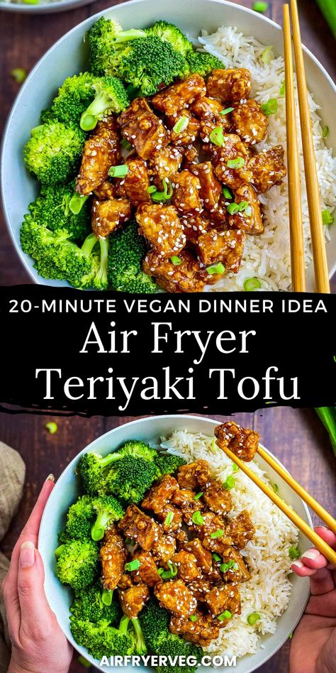 Looking for an easy vegan dinner idea? This Air Fryer Teriyaki Tofu is your answer! Super firm tofu is air-fried to perfection and tossed in a savory homemade teriyaki sauce. Ready in about 20 minutes, it's an easy vegan dinner idea that's both satisfying and nutritious. Pair with your favorite sides for a complete meal. Check out the full recipe now and enjoy a delightful plant-based dish tonight! #EasyVeganMeals Plant Based Air Fryer Recipes, Plant Based Air Fryer, Frying Tofu, Firm Tofu Recipes, Quick Vegan Dinner, Nugget Recipes, Air Fryer Tofu, Tofu Recipes Vegan, Teriyaki Tofu