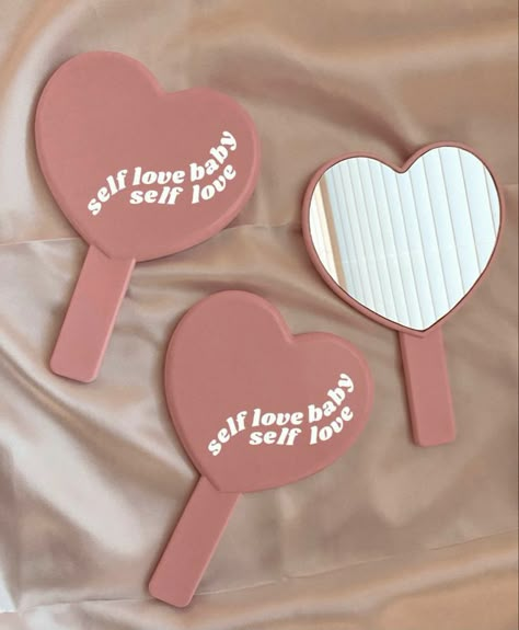 Self Love Baby Self Love, Heart Hand Mirror, Painted Mirror Art, Inspirational Decals, Mirror Decals, Mirrors For Makeup, Hand Makeup, Makeup Inspired, Baby Heart