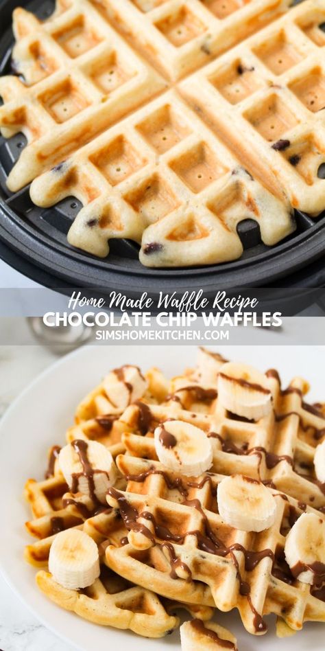 Chocolate Chip Waffles Chocolate Chip Waffle Recipe, Chocolate Chip Waffle, Sims Home, Chocolate Chip Waffles, Breakfast Recipes Sweet, Waffle Recipe, Homemade Muffins, Chocolate Chip Recipes, Easy Brunch