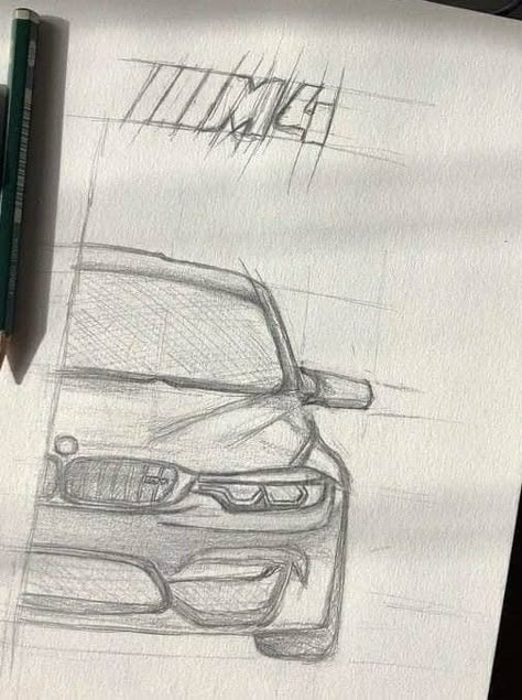 Cars Sketch Pencil, Bmw Cars Drawing, Bmw Drawing Easy, Bmw Car Drawing, M4 Drawing, Bmw Drawing, Bmw Sketch, Cool Car Drawings, Seni Dan Kraf