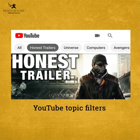 YouTube has recently launched filter options on the home page. One can scroll the oval shaped icon horizontally and by clicking to those suggested icons the content scrolls downwards with related topics. This allows the user to search or view the multiple videos. This helps the individual navigate through more videos with the intent of learning furthermore about the related topic. Page One, Home Page, Filter, Universe