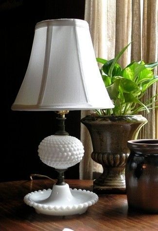 Variegated Pothos, Milk Glass Decor, Table Lamp Vintage, Milk Glass Collection, Milk Glass Lamp, Fenton Glassware, Fenton Hobnail, Home City, Milk Glass Vase