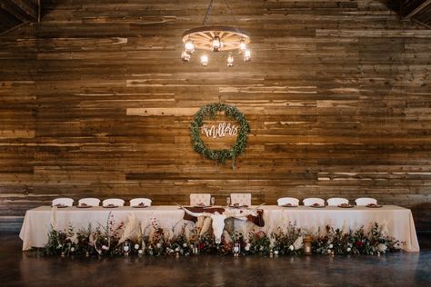 Head Table Wedding Decorations Rustic Fall, Western Wedding Bride And Groom Table, Head Table Rustic Wedding, Country Wedding Head Table Backdrop, Cowhide Head Table Wedding, Western Head Table Backdrop, Horseshoe Head Table Wedding, Western Wedding Head Table, Head Table Wedding Decorations Rustic