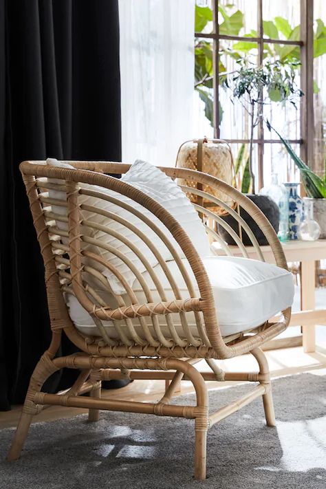 Comfy Balcony Furniture, Buskbo Chair Ikea, Ikea Buskbo, Bamboo Bedroom, Bedroom For Girls Kids, Ikea Outdoor, Nature Living, Bamboo Sofa, Scandi Boho