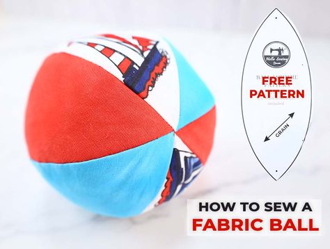 Learn how to sew a ball out of fabric in just 7 easy steps. These soft fabric balls are great toys for toddlers, for big kids who’d love to play around the house or for your favorite fur baby. Use the free fabric ball pattern to make your own ball in a matter of minutes while getting rid of the fabric scraps. The size of the finished fabric ball is 4”/10 cm but you can make a ball or sphere in any size! Wonder how? Simply enlarge or shrink the free sphere sewing pattern. I’ll also show you the Ball Template, Felt Template, Baby Ball Toy, Ball Pattern, Fabric Balls, Sewing Templates, Baby Ball, Sewing Toys, How To Sew