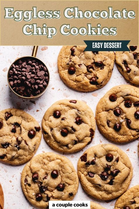 These Eggless Chocolate Chip Cookies are chewy, rich, and packed with flavor! Perfect for special diets or when you’re out of eggs, this cookie recipe is a must-try. Check out the full recipe on our site! Cookies Without Eggs Recipes, Eggless Chocochip Cookies, Christmas Cookies Without Eggs, Easy Eggless Cookie Recipes, No Egg Chocolate Chip Cookies, Cookies Recipes Eggless, Eggless Cookies Recipes, Eggless Dessert Recipes, Cookie Recipes Without Eggs