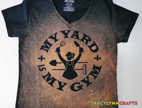 Bleach Splattering a T-Shirt: My Yard is My Gym - Tracy Lynn Crafts Ruined Clothes, Braided T Shirts, T Shirt Bracelet, Shirt Transformation, Candy Bar Posters, Mom Birthday Crafts, Cinder Blocks, Shirt Folding, 50th Clothing