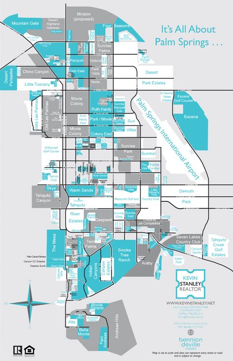 Palm Springs Map-Kevin-Stanley Realtor Bennion Deville Homes Palm Springs Map, Neighborhood Street, Walking Map, Air Plant Display, Plant Display, Mid Century Architecture, Street Signs, The Palm, House Designs