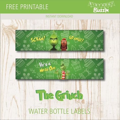 Use our free printable The Grinch water bottle labels to decorate bottled drinks at your Grinch themed birthday party. Grinch Themed Birthday Party, Water Bottle Labels Free, Bottled Drinks, Water Bottle Labels Birthday, Grinch Stuff, Grinch Crafts, Elf Christmas Decorations, Grinch Christmas Party, Whoville Christmas