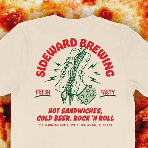 Stout Collective on Instagram: "Hot Sandwiches, Cold Beer, Rock n’ Roll ⚡️🍕" Theater Logo Design, Brewery Merch, Disney Shirt Designs, Sandwiches Cold, Ramen Logo, Logo Vespa, Chicago Dogs, Theatre Logo, Vintage Tshirt Design