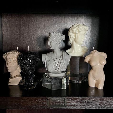 NÉOS CANDLESTUDIO on Instagram: “Our neutral collection includes vanilla, ivory, noir & cement gray.” David Candle, David Burns, Bust Candle, David Bust, Ancient Sculpture, Cement Gray, Natural Soy Wax, Badger, Cement