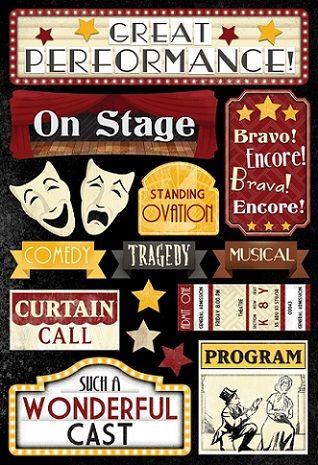 Drama Scrapbook Ideas, Theater Scrapbook Layout, Theatre Scrapbook, Theater Outfit, School Dance Ideas, Printable Journal Cards, Scrapbook Examples, Theater Decor, Art Scrapbook