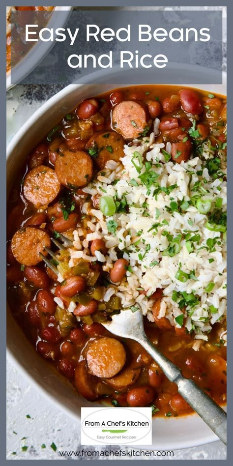 Sausage Red Beans And Rice, Easy Red Beans And Rice, Red Beans And Rice Recipe Easy, Andouille Sausage Recipes, Red Beans And Rice Recipe, Sausage And Rice, Red Beans N Rice Recipe, Rice Recipe Easy, Red Beans Rice