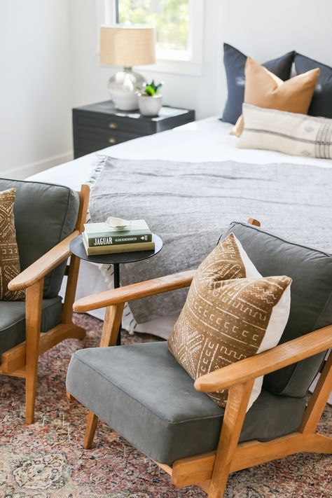 Two Chairs At End Of Bed, Table In Bedroom Sitting Area, 2 Chairs Sitting Area Small Spaces, 2 Chairs And A Table Sitting Area, Chairs At End Of Bed, Nook Space Ideas, Bedroom Chair Corner, Two Chairs Sitting Area, Bedroom Sitting Areas