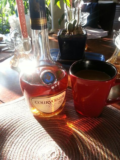 Courvoisier Cognac V.S. and coffee Courvoisier Cognac, Cognac, Rose Wine, Alcoholic Drinks, Coffee Maker, Wine, Drinks, Coffee, Glass