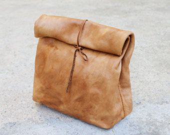 Leather Paper Bag Lunch Bag Diy, Leather Lunch Bag, Stylish Leather Bags, Bag Diy, Leather Diy, Mode Vintage, Leather Items, Arm Candy, Lunch Bag