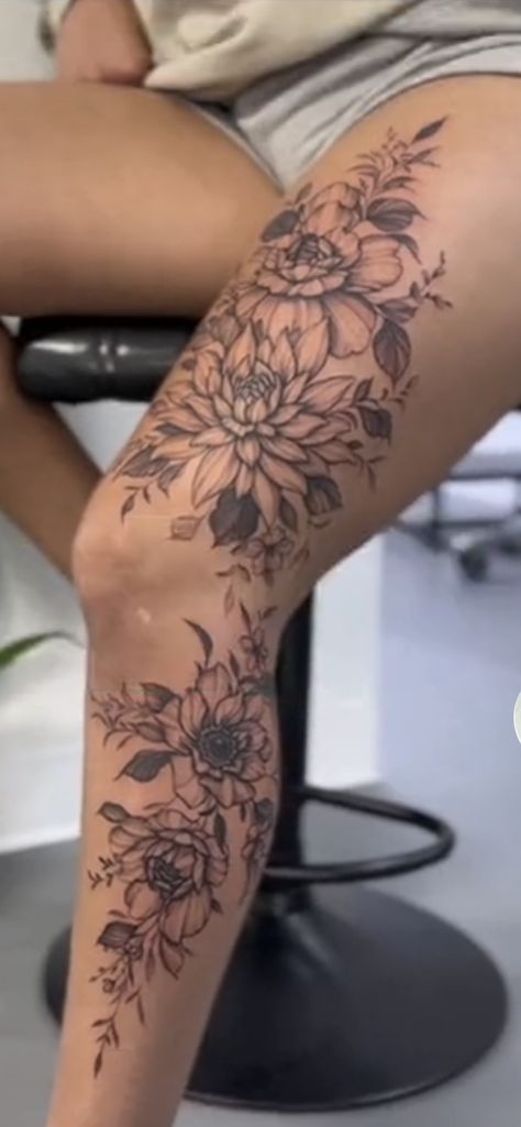 Full Leg Tattoo Female Flowers, Tattoo Ideas Leg Sleeve Women, Women Leg Sleeve Tattoo Ideas Flowers, Lower Leg Flower Tattoos Women, Full Side Leg Tattoos Women, Leg Sleeves For Females Flowers, Leg Sleeve Flowers, Women’s Leg Sleeve Tattoo, Lower Thigh Tattoo