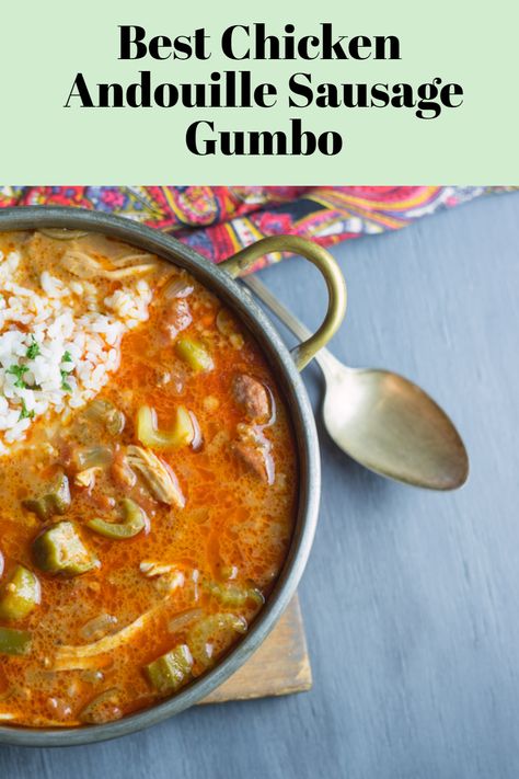 If you love Louisiana cuisine, you can bring the flavor of New Orleans right into your own kitchen with this delicious andouille sausage and chicken gumbo recipe. With shredded chicken, tender okra, smoky sausage, and aromatic veggies, this chicken and sausage gumbo recipe will earn you rave reviews from your friends and family. When you eat at authentic New Orleans food restaurants, you can always count on finding savory chicken and sausage gumbo or a seafood gumbo recipe on the menus. Chicken And Sausage Gumbo With Okra, Gumbo Chicken And Sausage, Recipe With Shredded Chicken, Sausage And Chicken Gumbo, Chicken Gumbo Recipe, Chicken Stews, Chicken Andouille Sausage, Andouille Sausage Gumbo, Okra Gumbo