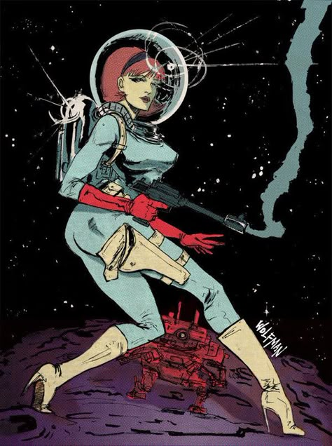 Space Girl by MC Wolfman, via Behance Space Woman, Board Themes, Space Helmet, Sci Fi Girl, Inspo Art, Scifi Fantasy Art, Sci Fi Comics, Space Girl, Futuristic Art