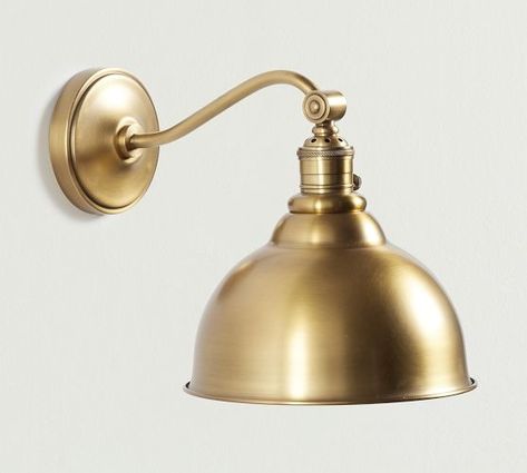 Metal Bell Straight Arm Sconce 5" | Pottery Barn Brass Hood, Wall Mounted Candle Holders, Metal Swings, Construction Crafts, Light Works, Outdoor Sconces, Modern Wall Lights, Wall Candles, Dimmer Switch