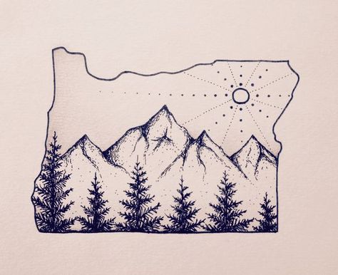 Idea Oregon Tattoo, Pine Tattoo, State Tattoos, Pine Tree Tattoo, Kunst Tattoos, Disney Tattoo, Mountain Tattoo, Diy Tattoo, Nature Drawing