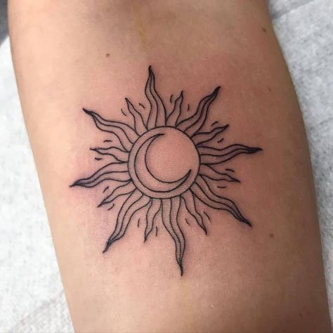 Sun and Moon Intertwined Tattoo Design 4 Sun With Moon Inside Tattoo, Sun And Moon Tattoo On Arm, Sun Son Tattoo, Sun And Moon Tattoo Shaded, Sun And Moon Tattoo No Face, Sun Snd Moon Tattoos, Creative Sun Tattoo, Moon In Sun Tattoo, Sun With Moon Tattoo