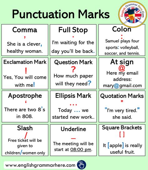 Punctuation Marks List, Meaning & Example Sentences English Grammar Notes, English Grammar For Kids, Grammar For Kids, Teaching English Grammar, Learn English Grammar, Punctuation Marks, Good Vocabulary Words, English Teaching, Vie Motivation