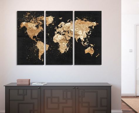 Map Canvas Painting, Gold World Map, World Map Art, World Map Canvas, Map Canvas, On The Rocks, Art Print Set, Oliver Gal, Modern Artwork